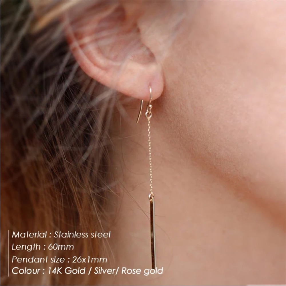 • Raven • SS Minimalist Bar Pendant Earrings - Picture 2 of 3